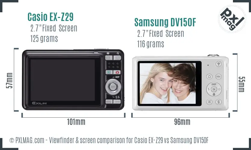 Casio EX-Z29 vs Samsung DV150F Screen and Viewfinder comparison