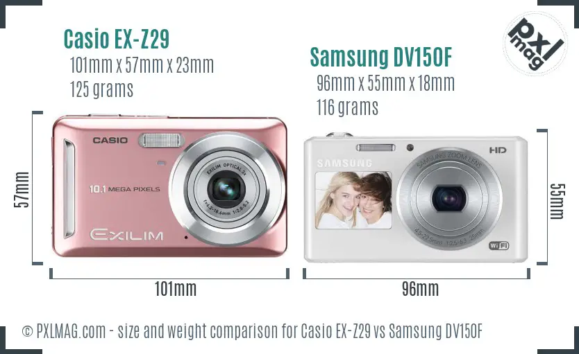 Casio EX-Z29 vs Samsung DV150F size comparison Casio EX-Z29 vs Samsung DV150F size comparison