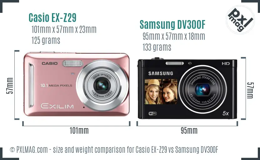 Casio EX-Z29 vs Samsung DV300F size comparison Casio EX-Z29 vs Samsung DV300F size comparison