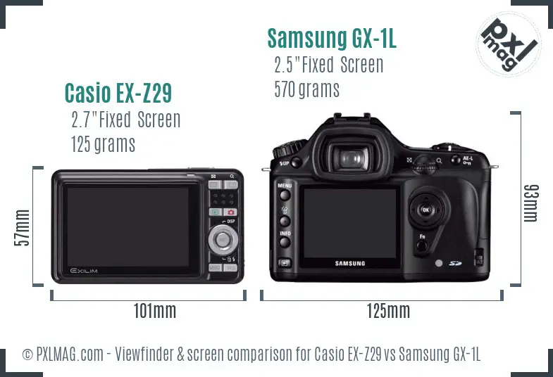 Casio EX-Z29 vs Samsung GX-1L Screen and Viewfinder comparison