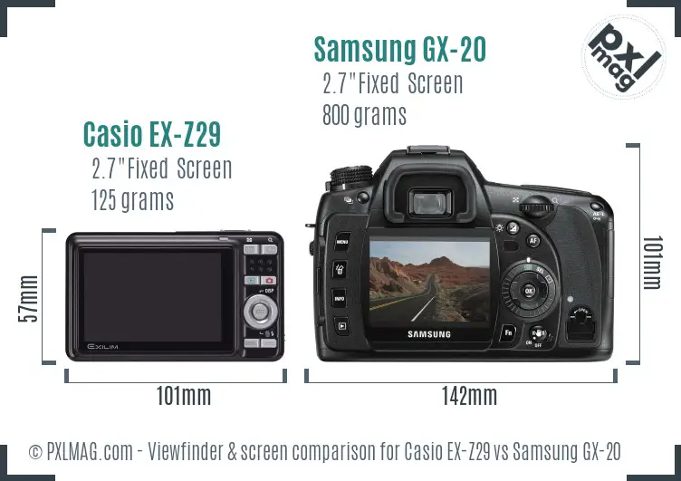 Casio EX-Z29 vs Samsung GX-20 Screen and Viewfinder comparison