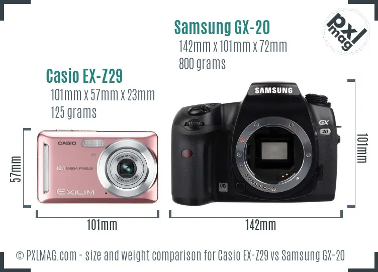 Casio EX-Z29 vs Samsung GX-20 size comparison