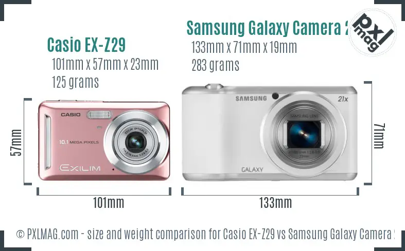 Casio EX-Z29 vs Samsung Galaxy Camera 2 size comparison Casio EX-Z29 vs Samsung Galaxy Camera 2 size comparison