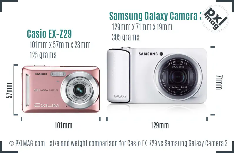 Casio EX-Z29 vs Samsung Galaxy Camera 3G size comparison