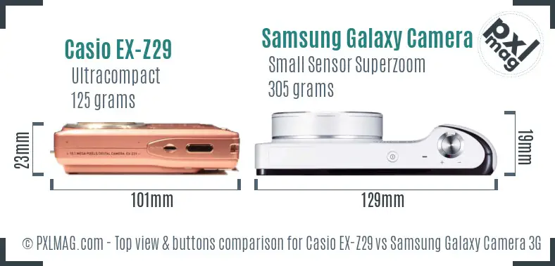 Casio EX-Z29 vs Samsung Galaxy Camera 3G top view buttons comparison