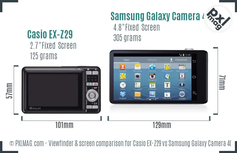 Casio EX-Z29 vs Samsung Galaxy Camera 4G Screen and Viewfinder comparison