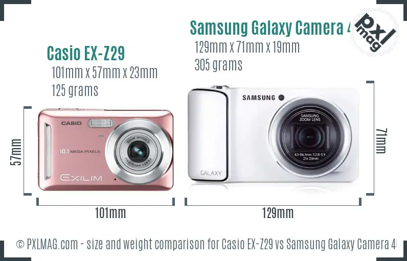 Casio EX-Z29 vs Samsung Galaxy Camera 4G size comparison