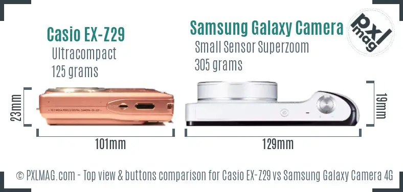 Casio EX-Z29 vs Samsung Galaxy Camera 4G top view buttons comparison