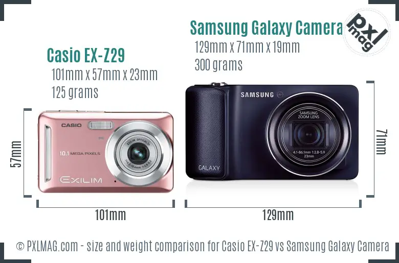 Casio EX-Z29 vs Samsung Galaxy Camera size comparison