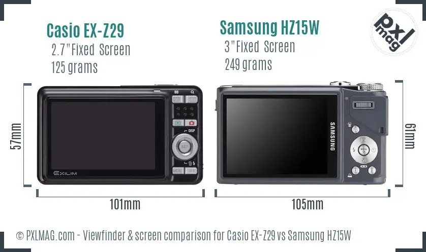 Casio EX-Z29 vs Samsung HZ15W Screen and Viewfinder comparison
