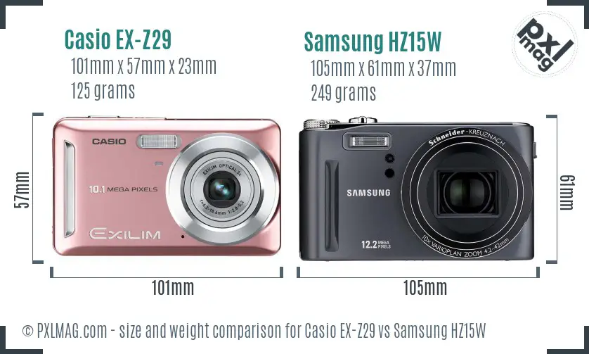 Casio EX-Z29 vs Samsung HZ15W size comparison Casio EX-Z29 vs Samsung HZ15W size comparison