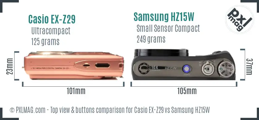 Casio EX-Z29 vs Samsung HZ15W top view buttons comparison
