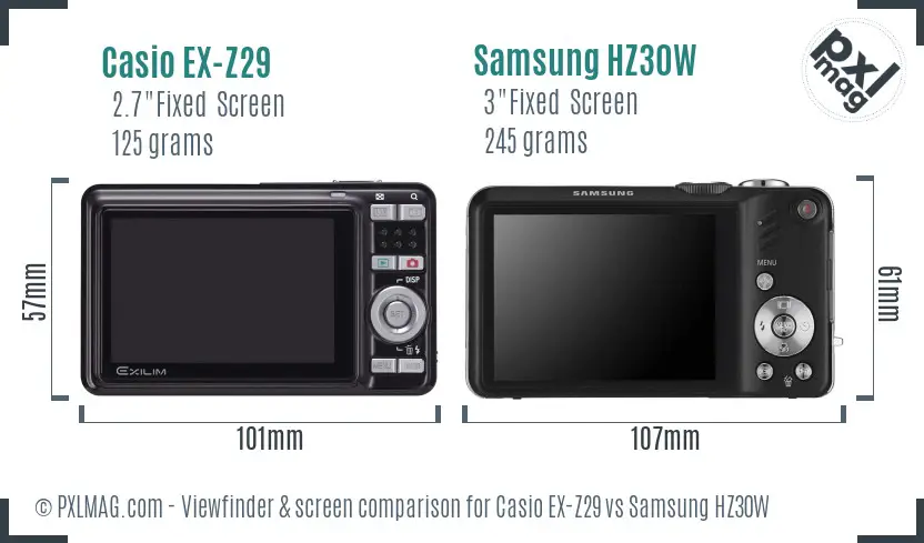 Casio EX-Z29 vs Samsung HZ30W Screen and Viewfinder comparison