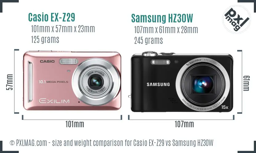Casio EX-Z29 vs Samsung HZ30W size comparison
