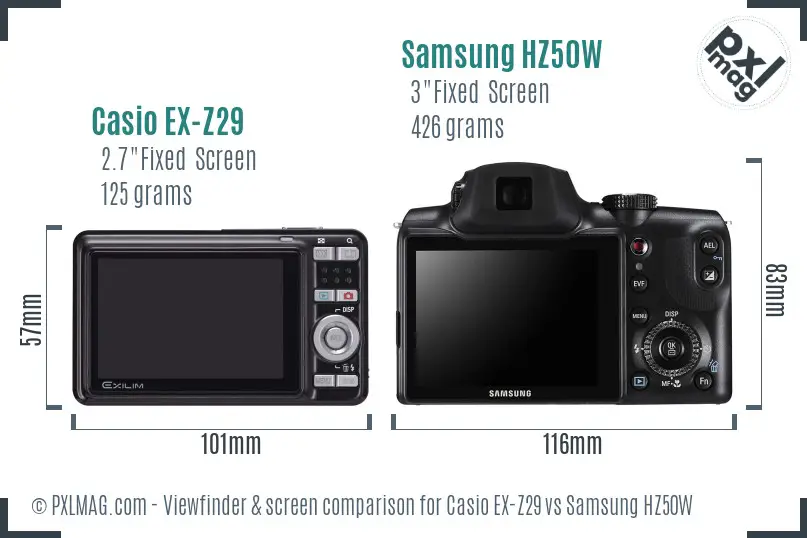 Casio EX-Z29 vs Samsung HZ50W Screen and Viewfinder comparison