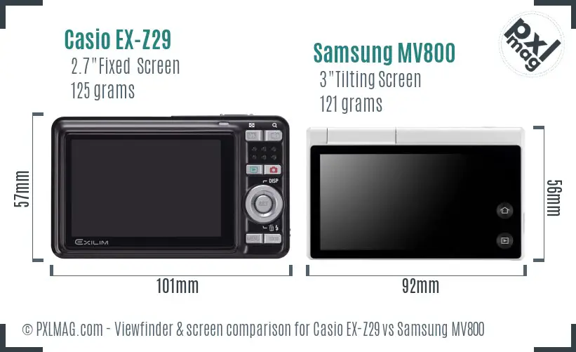 Casio EX-Z29 vs Samsung MV800 Screen and Viewfinder comparison Casio EX-Z29 vs Samsung MV800 Screen and Viewfinder comparison