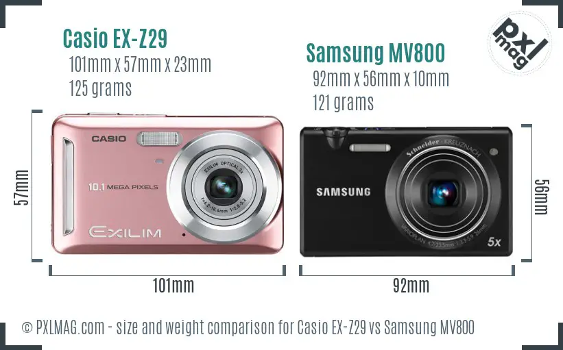 Casio EX-Z29 vs Samsung MV800 size comparison Casio EX-Z29 vs Samsung MV800 size comparison