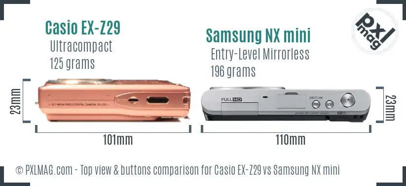 Casio EX-Z29 vs Samsung NX mini top view buttons comparison