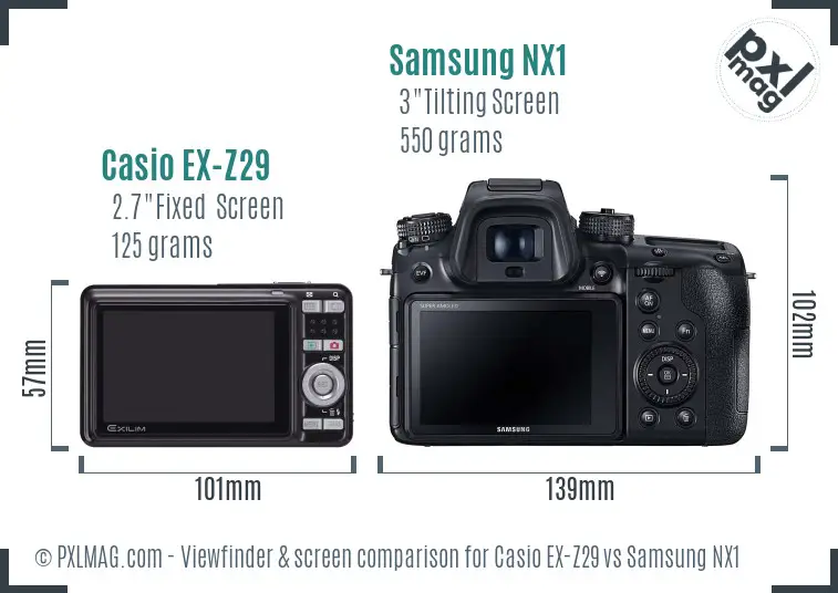 Casio EX-Z29 vs Samsung NX1 Screen and Viewfinder comparison