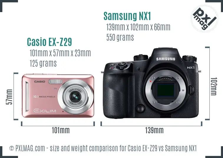 Casio EX-Z29 vs Samsung NX1 size comparison