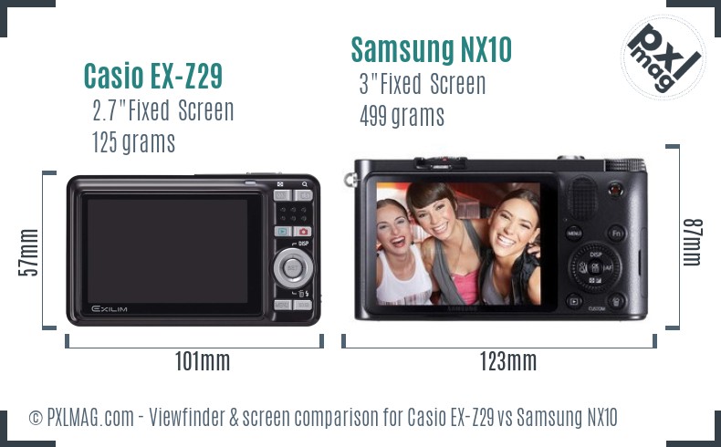 Casio EX-Z29 vs Samsung NX10 Screen and Viewfinder comparison
