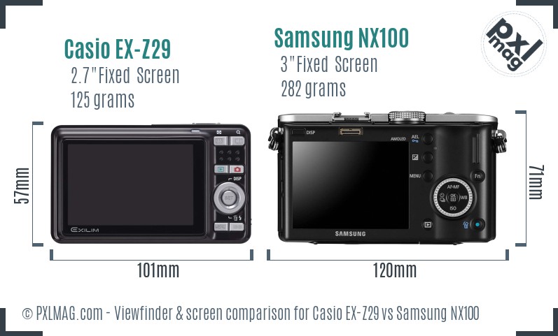 Casio EX-Z29 vs Samsung NX100 Screen and Viewfinder comparison