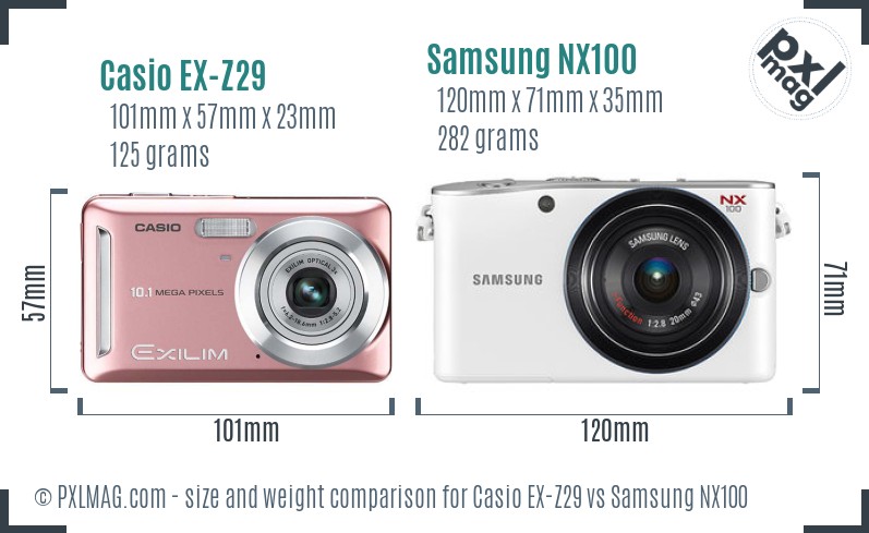 Casio EX-Z29 vs Samsung NX100 size comparison