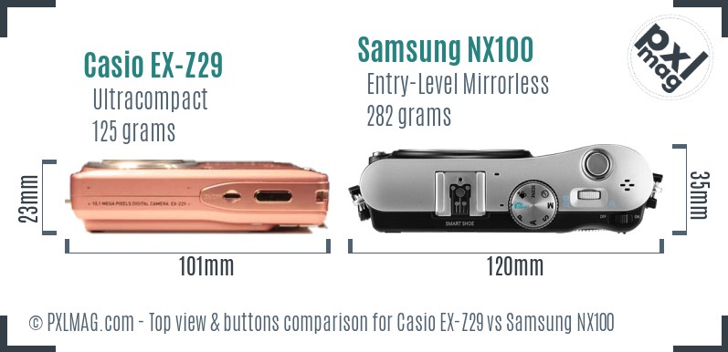 Casio EX-Z29 vs Samsung NX100 top view buttons comparison