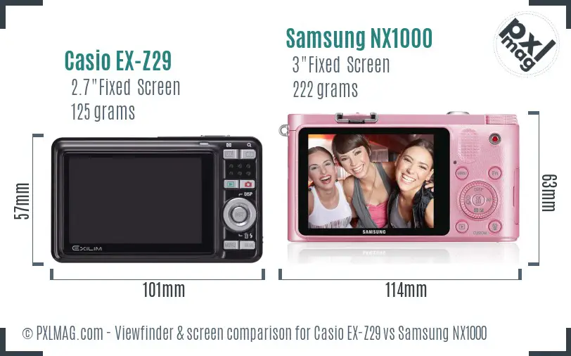 Casio EX-Z29 vs Samsung NX1000 Screen and Viewfinder comparison