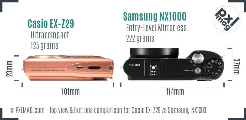 Casio EX-Z29 vs Samsung NX1000 top view buttons comparison
