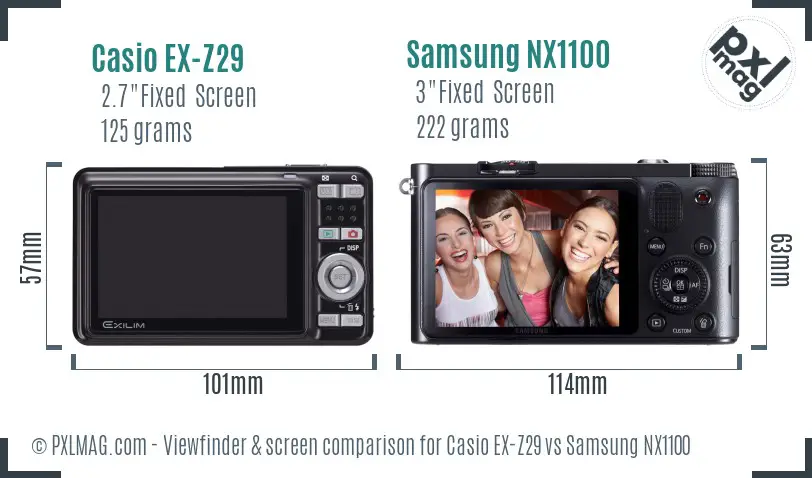 Casio EX-Z29 vs Samsung NX1100 Screen and Viewfinder comparison