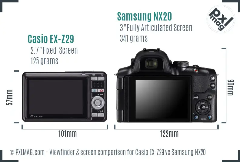 Casio EX-Z29 vs Samsung NX20 Screen and Viewfinder comparison Casio EX-Z29 vs Samsung NX20 Screen and Viewfinder comparison