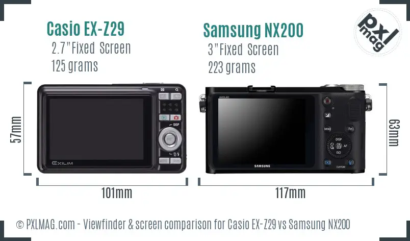 Casio EX-Z29 vs Samsung NX200 Screen and Viewfinder comparison