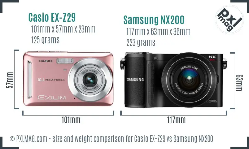 Casio EX-Z29 vs Samsung NX200 size comparison
