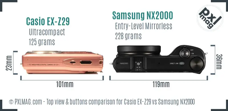 Casio EX-Z29 vs Samsung NX2000 top view buttons comparison