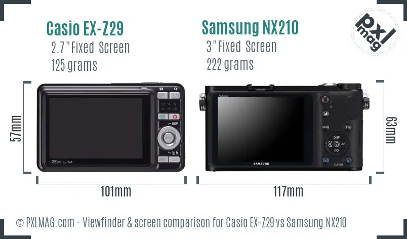 Casio EX-Z29 vs Samsung NX210 Screen and Viewfinder comparison Casio EX-Z29 vs Samsung NX210 Screen and Viewfinder comparison