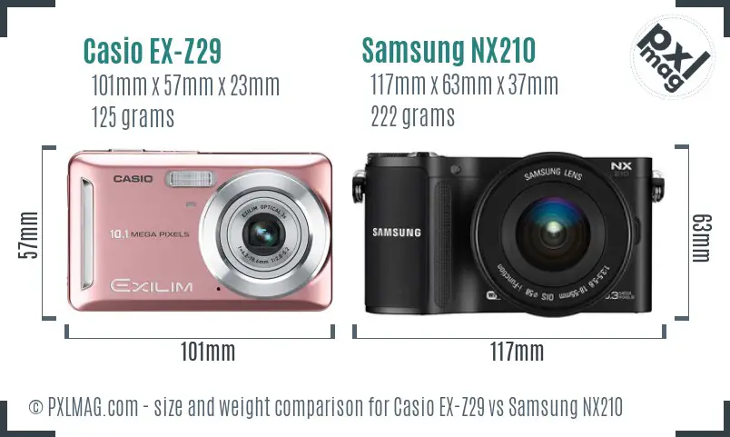 Casio EX-Z29 vs Samsung NX210 size comparison Casio EX-Z29 vs Samsung NX210 size comparison