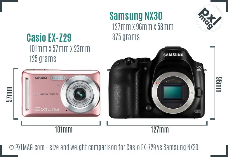 Casio EX-Z29 vs Samsung NX30 size comparison