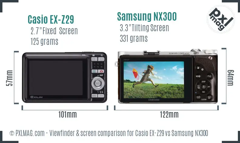 Casio EX-Z29 vs Samsung NX300 Screen and Viewfinder comparison