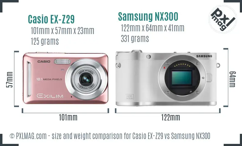 Casio EX-Z29 vs Samsung NX300 size comparison