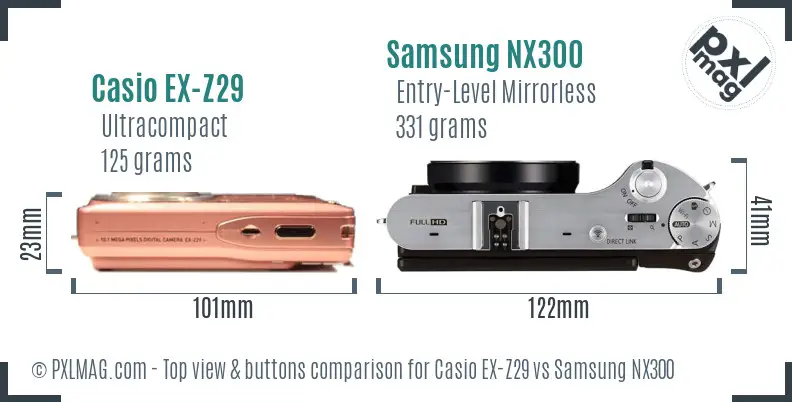 Casio EX-Z29 vs Samsung NX300 top view buttons comparison