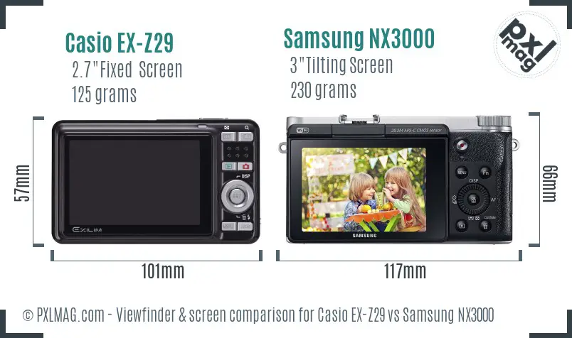 Casio EX-Z29 vs Samsung NX3000 Screen and Viewfinder comparison