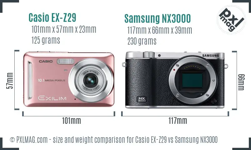 Casio EX-Z29 vs Samsung NX3000 size comparison Casio EX-Z29 vs Samsung NX3000 size comparison