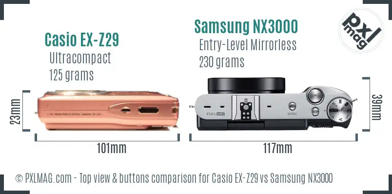 Casio EX-Z29 vs Samsung NX3000 top view buttons comparison