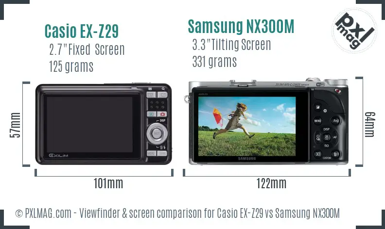 Casio EX-Z29 vs Samsung NX300M Screen and Viewfinder comparison