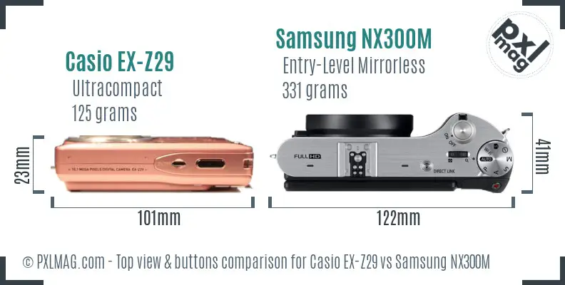 Casio EX-Z29 vs Samsung NX300M top view buttons comparison