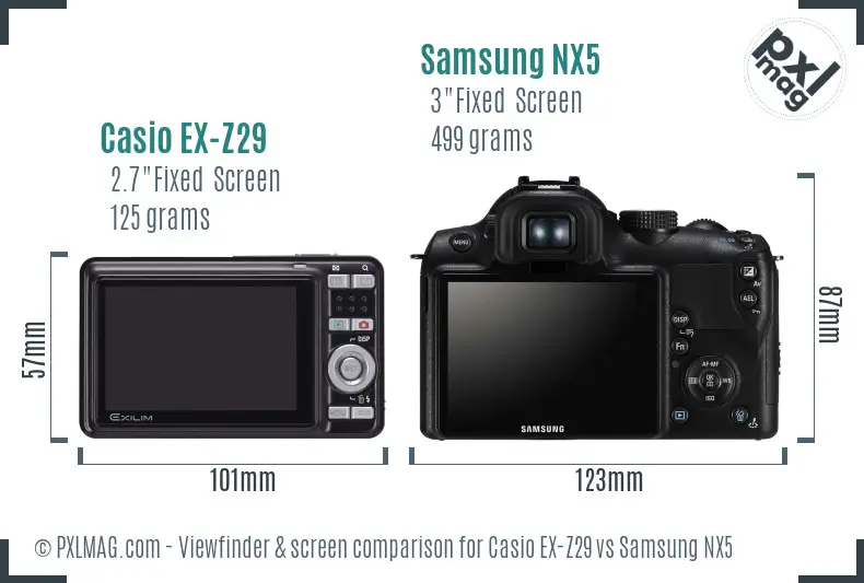 Casio EX-Z29 vs Samsung NX5 Screen and Viewfinder comparison Casio EX-Z29 vs Samsung NX5 Screen and Viewfinder comparison