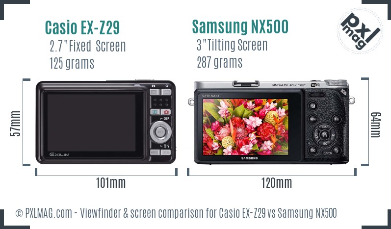 Casio EX-Z29 vs Samsung NX500 Screen and Viewfinder comparison