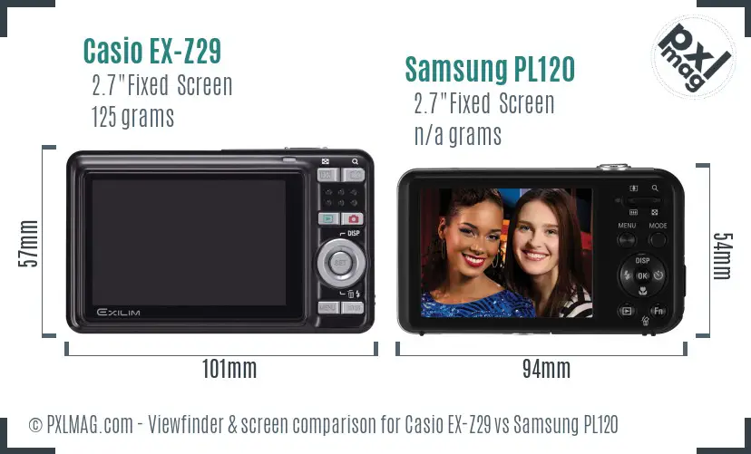 Casio EX-Z29 vs Samsung PL120 Screen and Viewfinder comparison