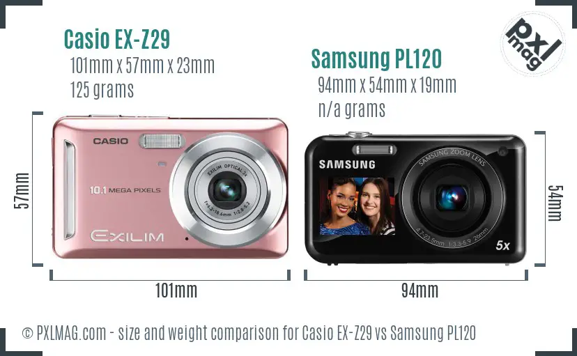 Casio EX-Z29 vs Samsung PL120 size comparison